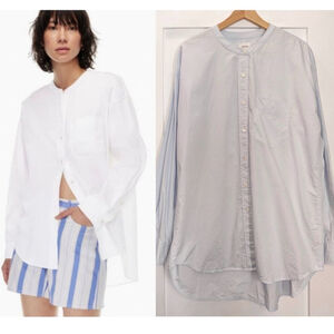Aritzia Wilfred Free | Relaxed collarless button down shirt in light blue